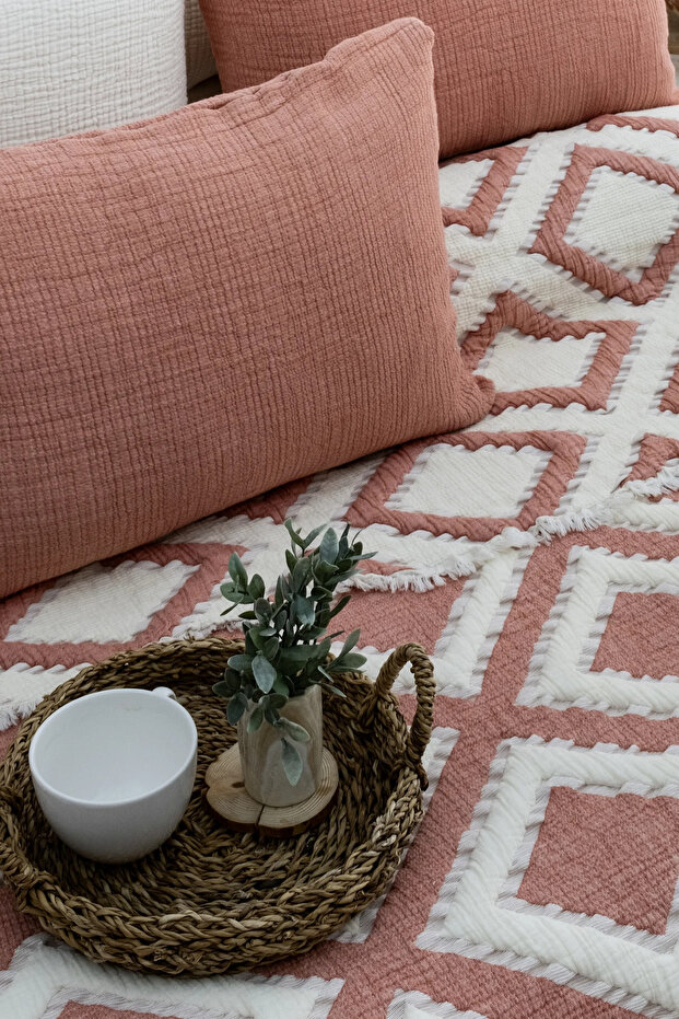 Sonia Muslin Bedspread Set, 100% Cotton, 7-Layer Jacquard Woven, Muslin Filled Blanket