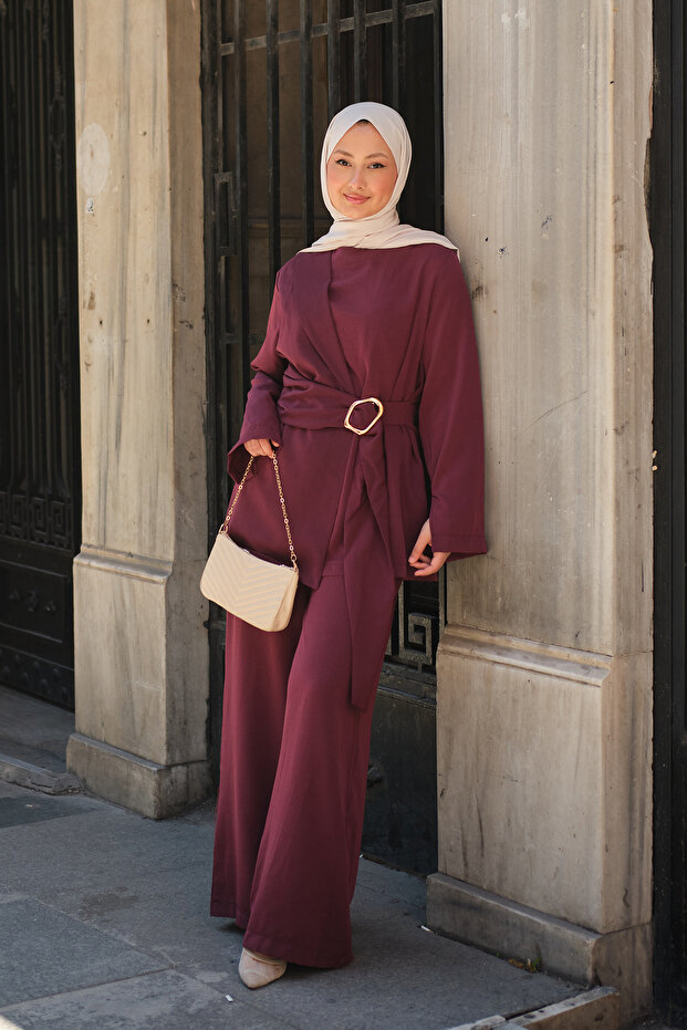 Women's Buckled Double-Breasted Suit Burgundy