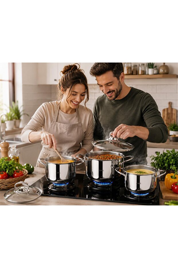 6 Piece Induction Base Sauce Food Soup *Mini* Deep Pot Set (1155 - Silver)