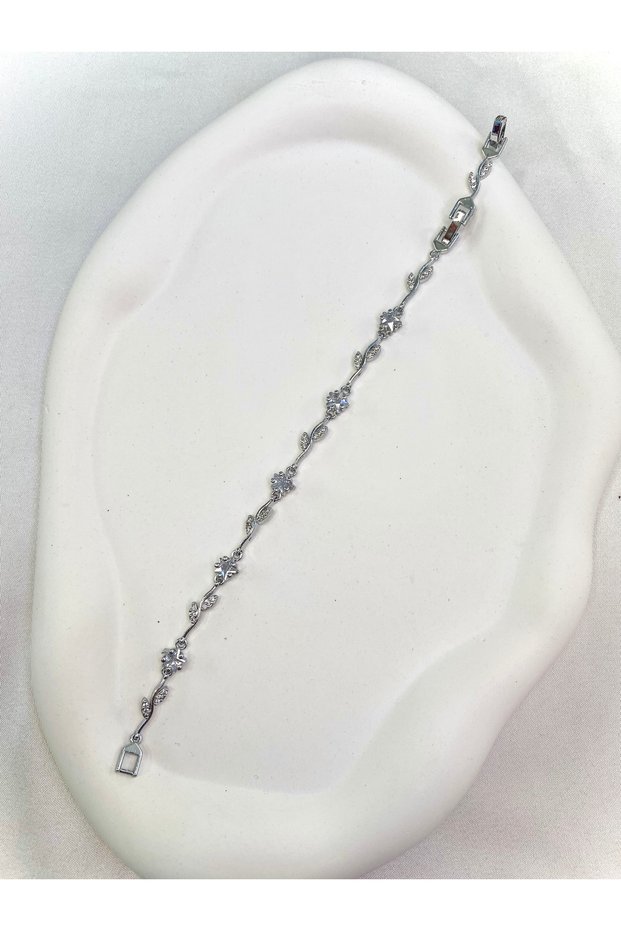 Viral Tulip Star Stone Tulip Motif Silver Color Women's Steel Bracelet