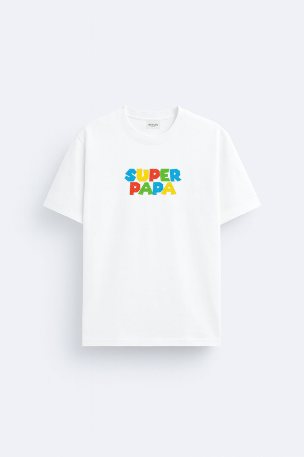 Super Dad Father's Day Printed Cotton Fabric White T-Shirt T-Shirt