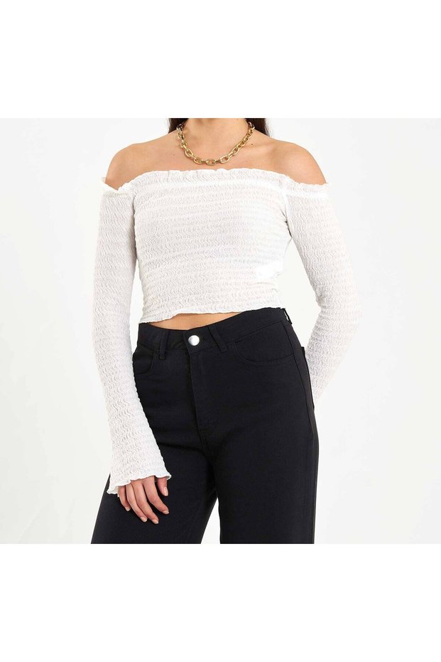 Boat Neck Crop Blouse