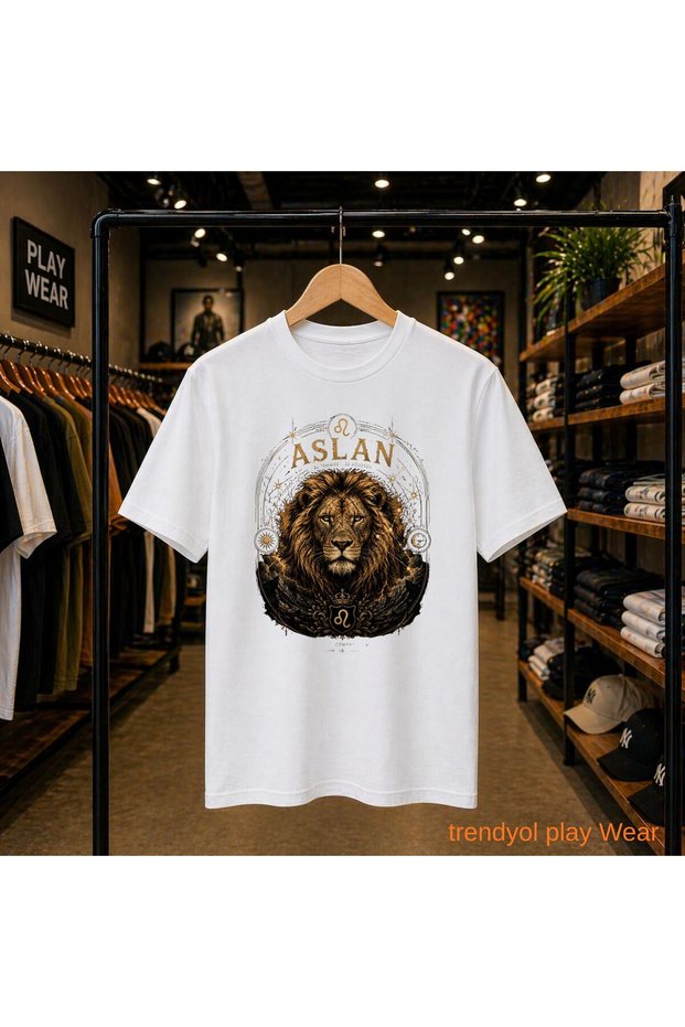 Arslan Burç Chest Printed 100% Cotton Oversize Loose Regular Fit Crew Neck T-Shirt