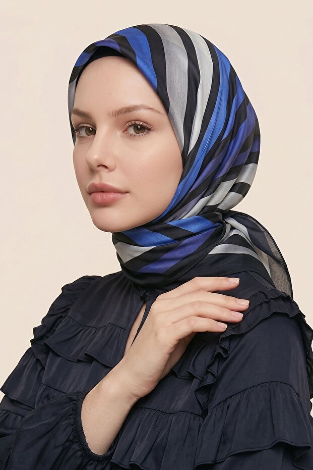 Shadow Stripe Pattern Cobalt Blue Soft Cotton Scarf