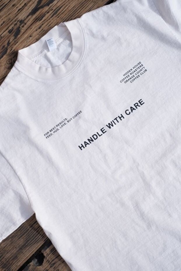 Handle with Care Printed White Oversize Unisex T-Shirt Basic Comfortable Fit Daily Tshirt