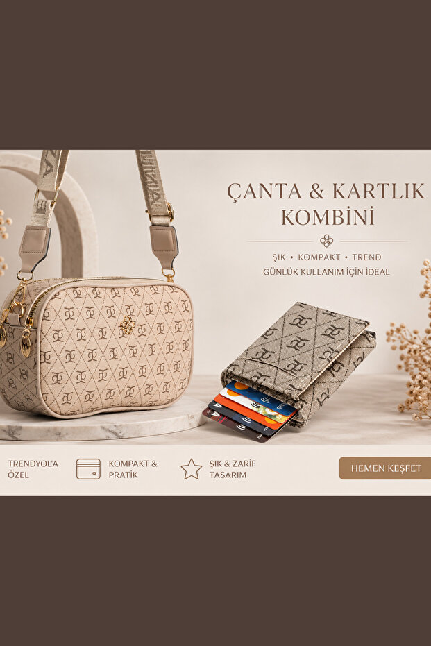 Women's Shoulder and Crossbody Bag with 2 Compartments, Daily Stylish Patterned Handbag and Card Holder Wallet