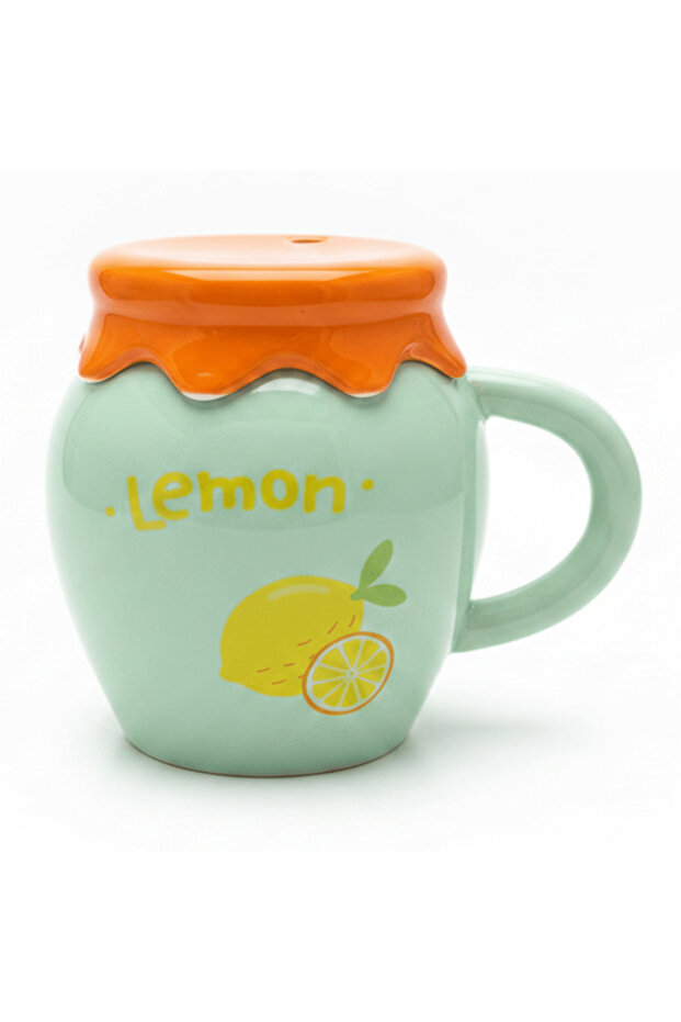 Lemon Ceramic Mug With Lid — Mint Green | 380 ml