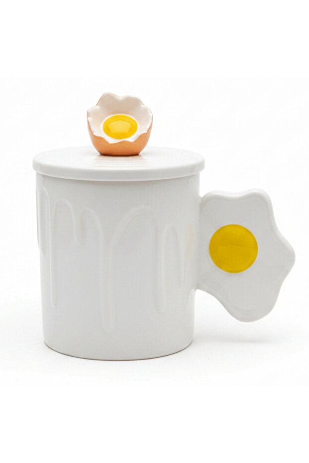 Daisy Ceramic Mug With Lid — Elegant Embossed Design | 350 ml