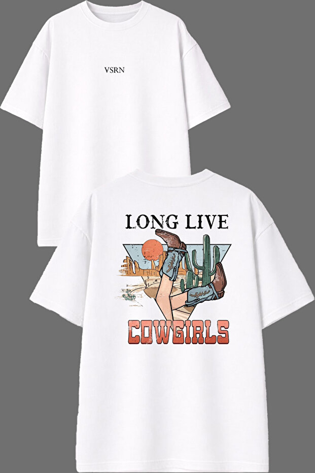 تي شيرت أبيض كبير الحجم بتصميم Long Live مطبوع من الأمام والخلف