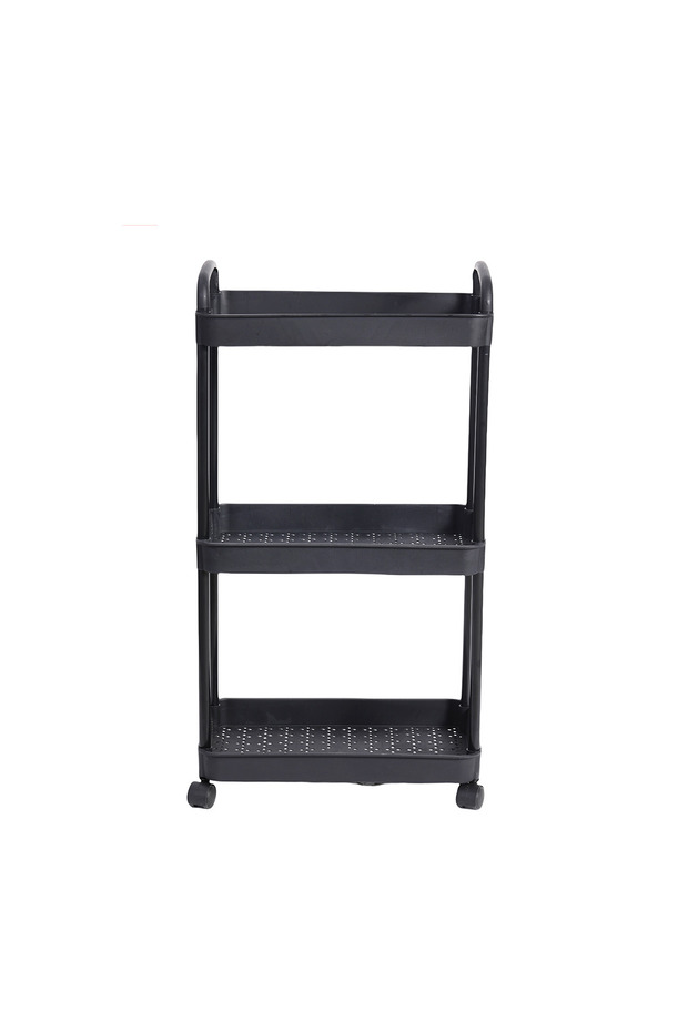 3 Tiers Black Plastic Rolling Utility Cart with Handle Storage Trolley for Office, Living Room, Kitc