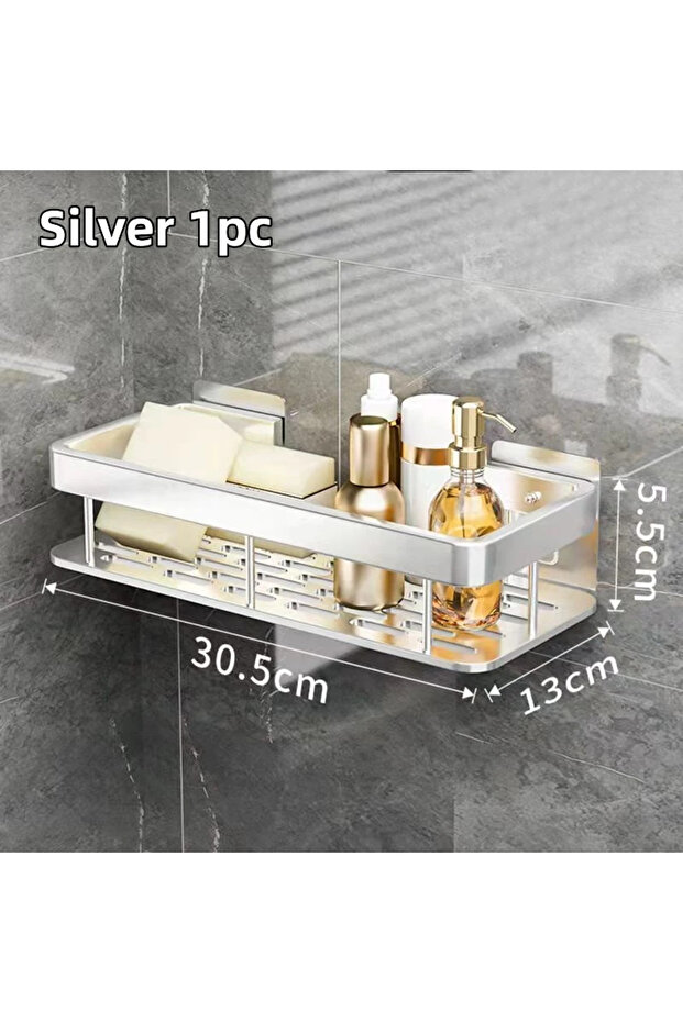 Styleb-Silvery-1PC Bathroom Shelf Kitchen Storage Organizer Aluminum Alloy Shampoo Rack Shower Shelf
