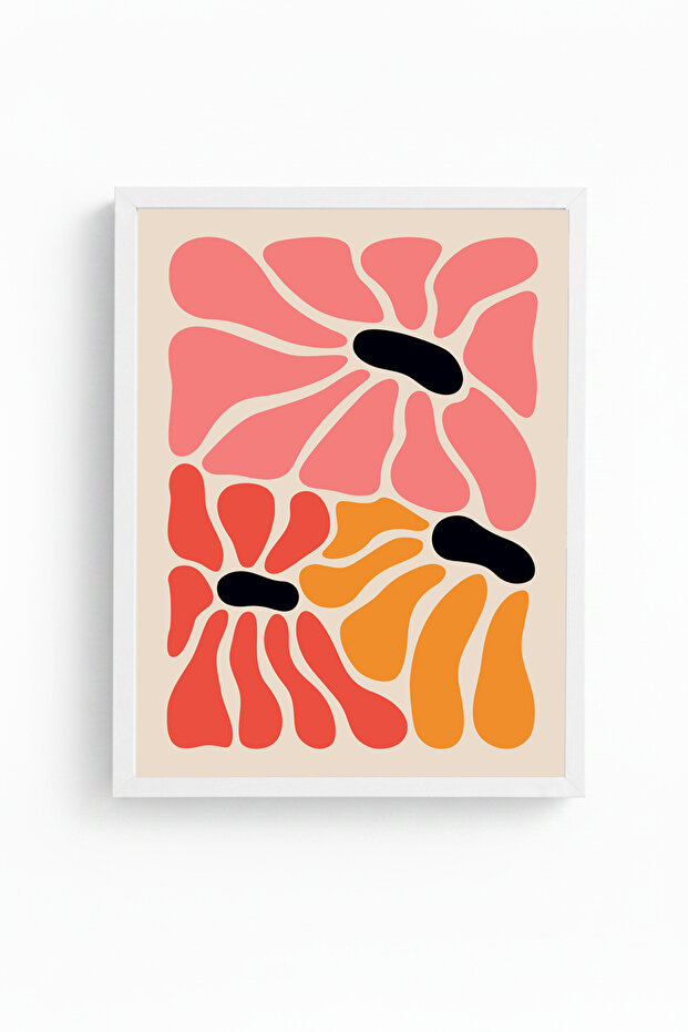 White Wooden Framed Abstract Floral Pattern Painting - Vibrant Tones | Huhu1607