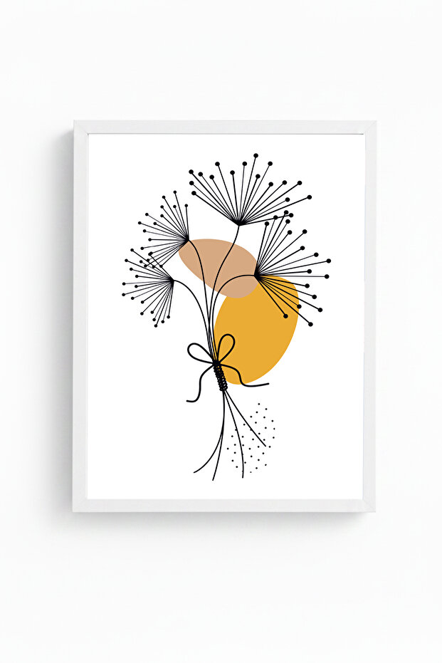 White Wooden Framed Flower Patterned Painting - Minimal | Huhu1611