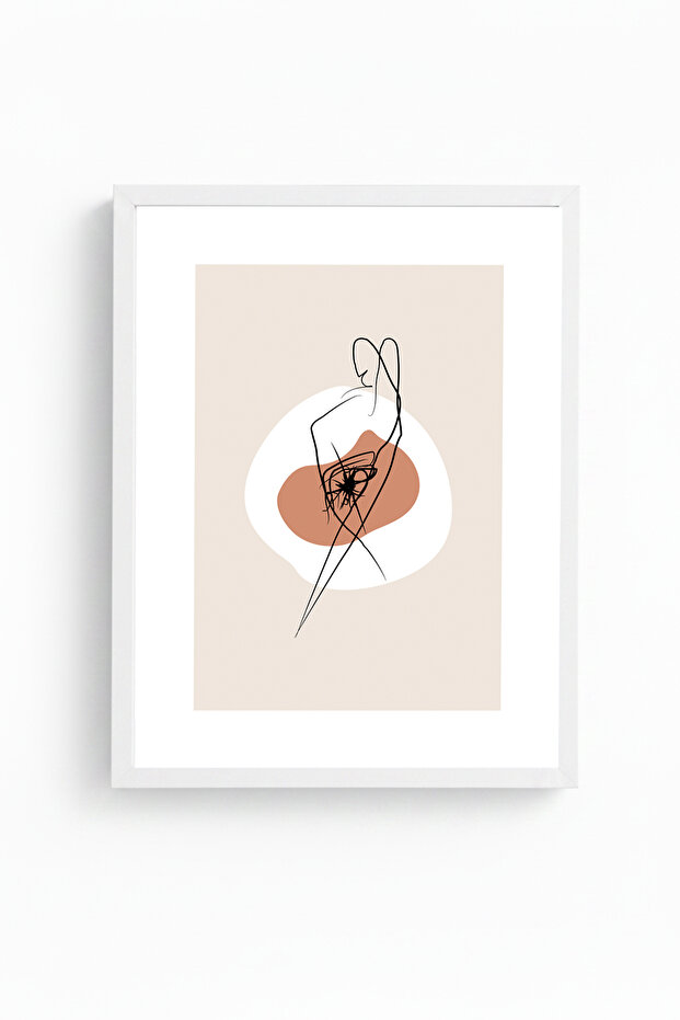 White Wooden Framed Minimalist Drawing Painting - Abstract | Huhu1270 - Single Table White Frame