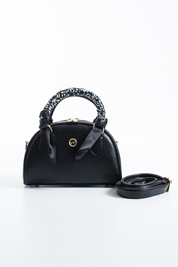 Black Scarf Detailed Shoulder and Crossbody Women's Bag
