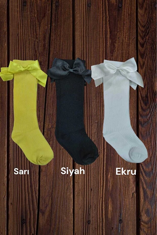 Girl's 3 Pairs of Accessory Bow Cotton Knee-Cuff Socks