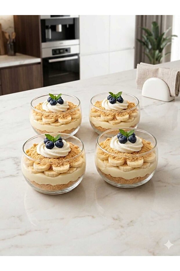 4-Piece Glass Dessert Bowl Magnolia and Pudding Presentation Set