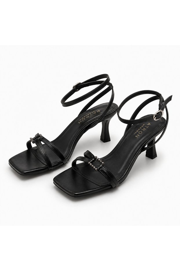 Elegant Thin Strap Women's Heeled Shoes with Stone Detail – Stylish and Modern Design