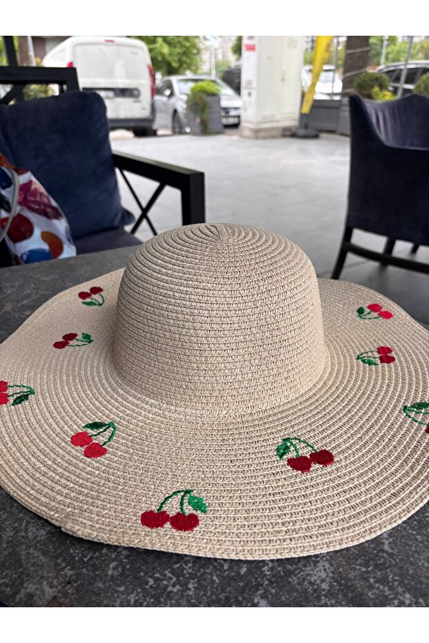 Straw Summer Bag Hat Combination Cherry Model - 2
