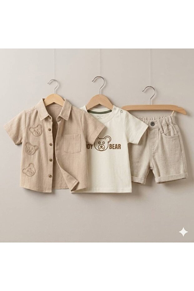 Linen Look 3-Piece Baby Boy Summer Set - 100% Cotton