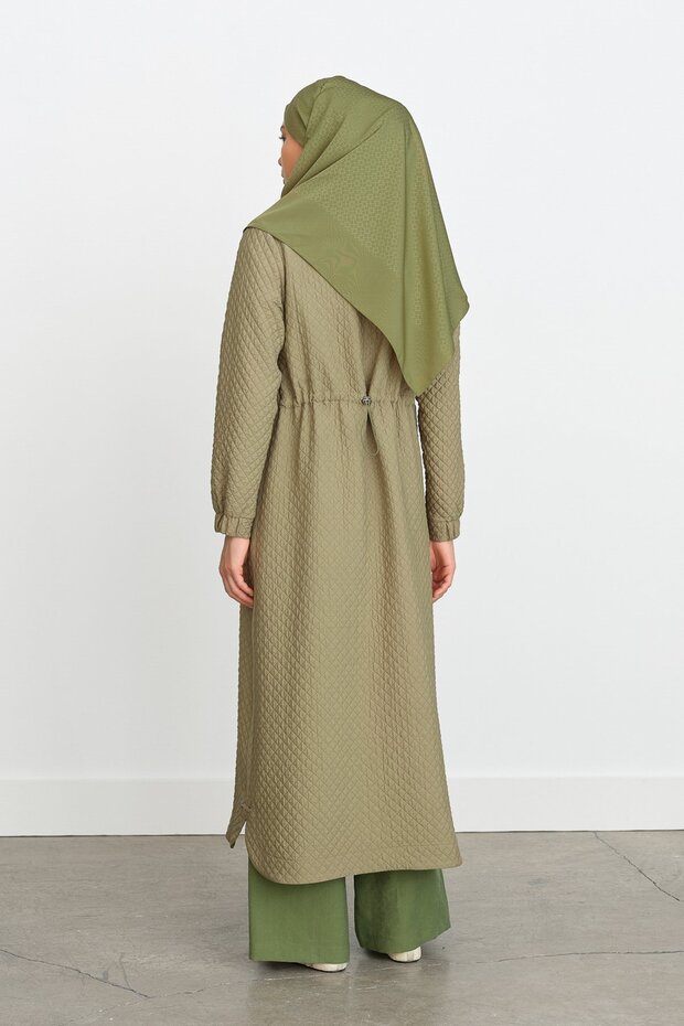 Thin Quilted Overcoat - Thyme - 4