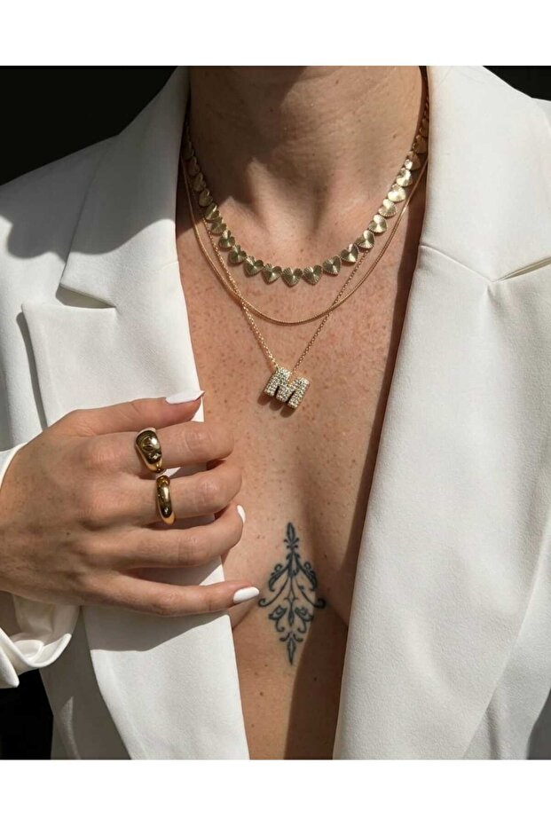Gold Heart Detailed Layered 2-Piece Necklace Set