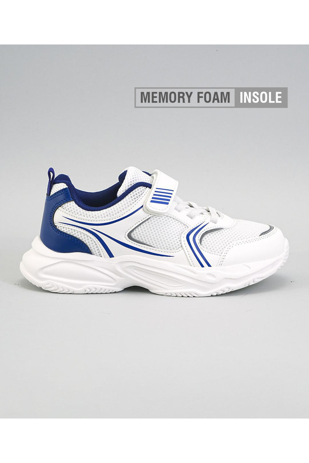 Panelled Hook & Loop Closure Memory Foam Shoes - Blue & White