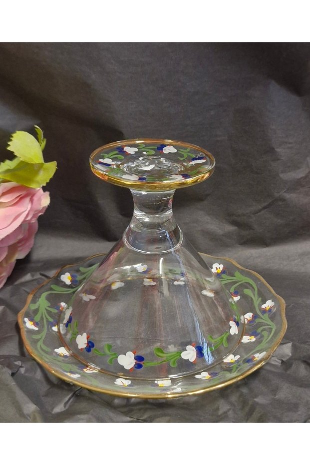 Glass Hand Painted Dessert Bowl and Plate Set 1Er Piece