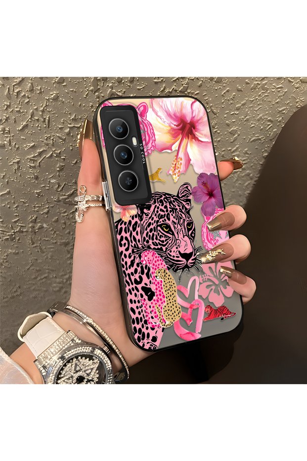 Realme C65 4g Compatible Silicone Edge Hard Back Case Couple Phone Case Leopard Pattern