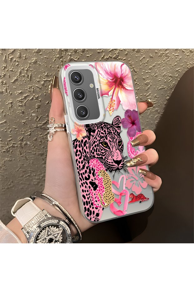 Samsung Galaxy S24 Compatible Silicone Edge Hard Back Case Couple Phone Case Leopard Pattern