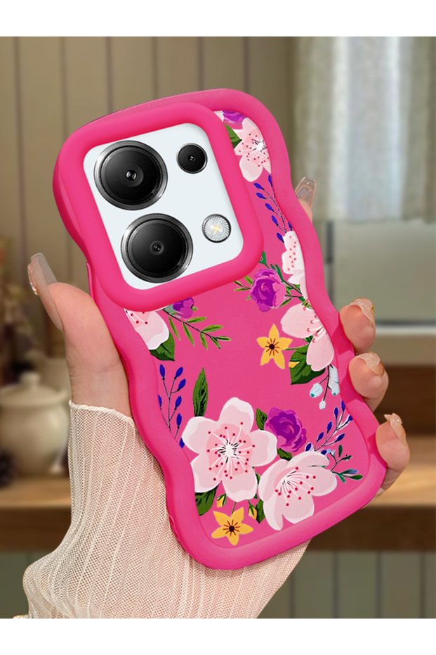 Poco M6 Pro 4g Compatible Case Camera Protector Red Silicone Couple Phone Case Floral Pattern