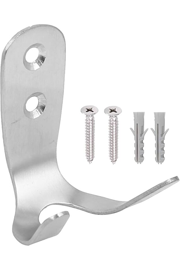 1pcs Wall Mounted Hook with Screws & Fishers Heavy Duty Silver Wall Hanger for Clothes