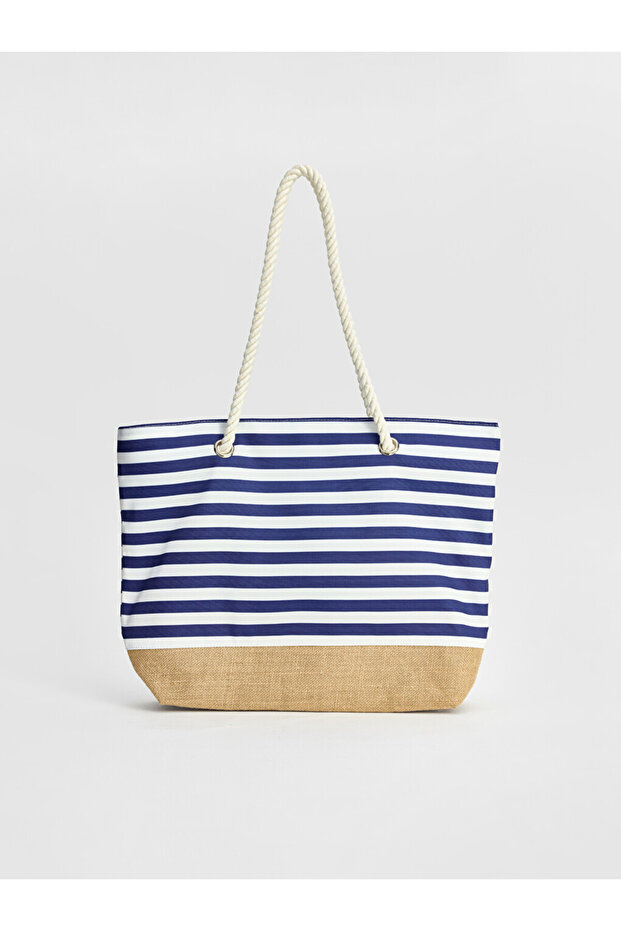Navy Blue Women's Straw Beach Bag