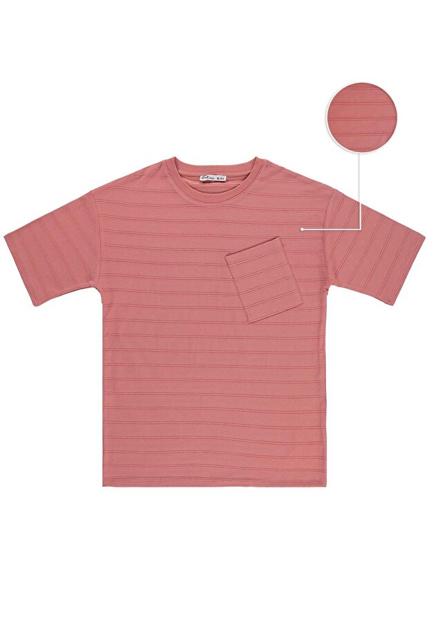 Basic T-Shirt with Front Pocket for 10-13 Years Old - Pink