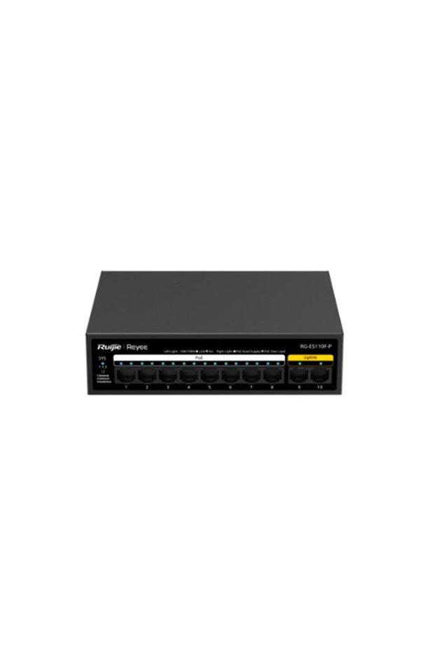 Ruijie reyee rg-es110f-p 10 port, 8 port megabit poe, 110w, 2 port uplink, metal case switch