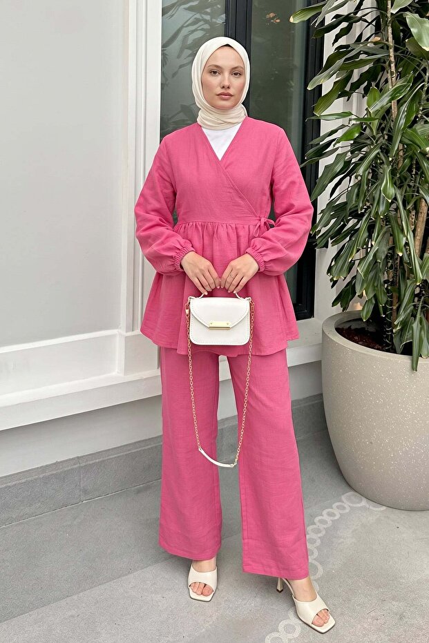 Cross-Tied Kimono Set 43457 - Fuchsia