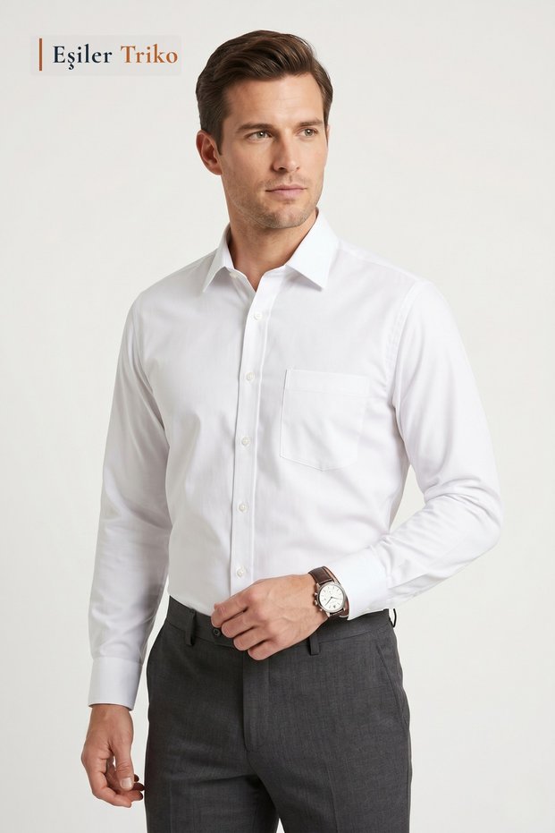 Men's Microsatin Classic Long Sleeve Regular Fit Shirt
