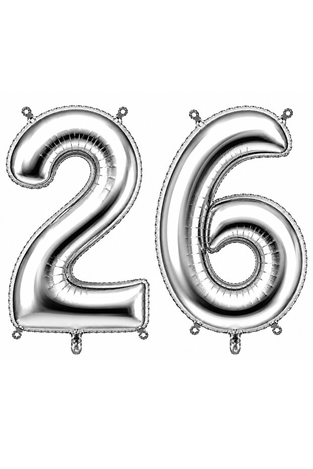 26 بالون فويلي على شكل أرقام لون فضي (100 سم)