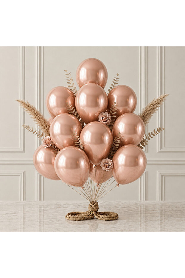 Rose Gold Color Latex Metallic Balloon (30 cm) - 12 Pieces