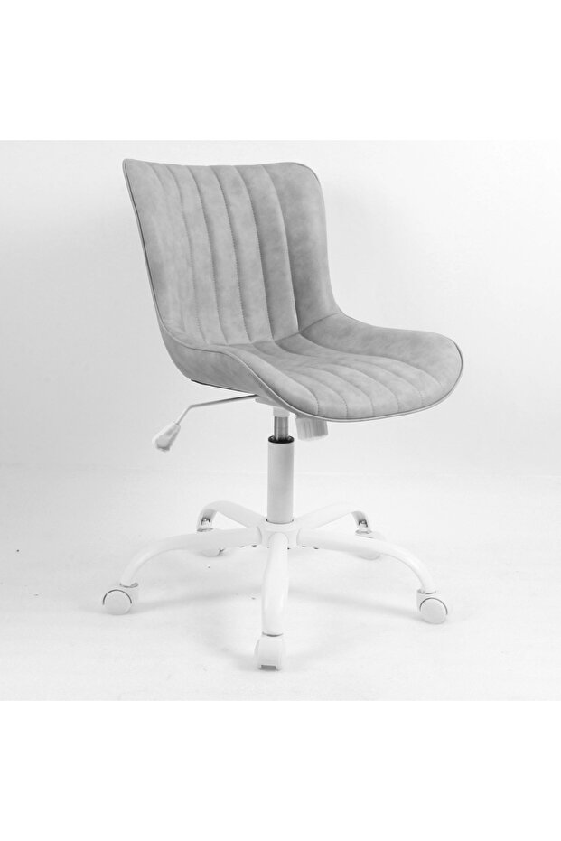 Office Desk Chair with Wheels Comfy Armless Vanity Chair with Back Modern Small Faux Leather Upholstered Rolling Task Chair Cute Computer Drafting Sewing Chair Swivel Adjustable Compact