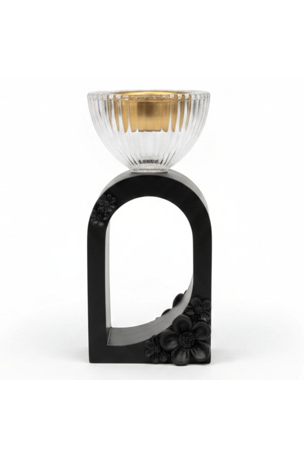 Black Resin Arch & Crystal Glass Incense Burner | 15 cm | Luxury Home Fragrance
