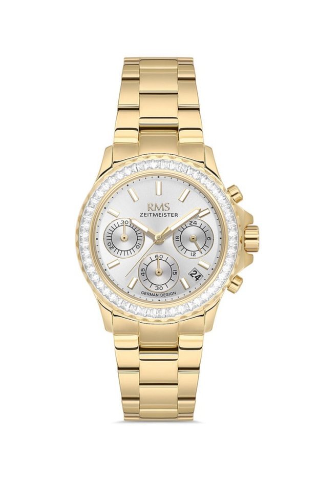 Zeitmeister Rms.1.Ag2169.20 Functions Active Crystal Glass Steel Case Steel Band Gold Color Ka