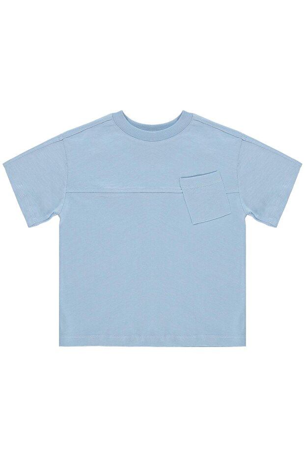 Basic Flamlı T-Shirt for 2-5 Years Old - Blue