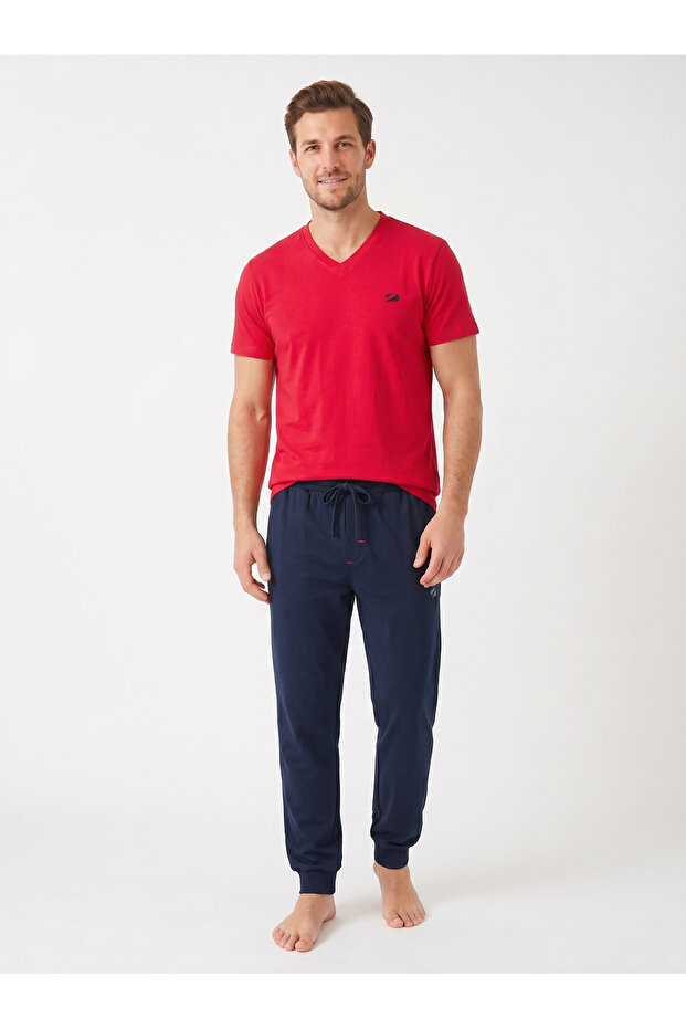 2-Piece Pajama Set, Men's Pure Cotton Short-Sleeved T-Shirt Long Pants Sets