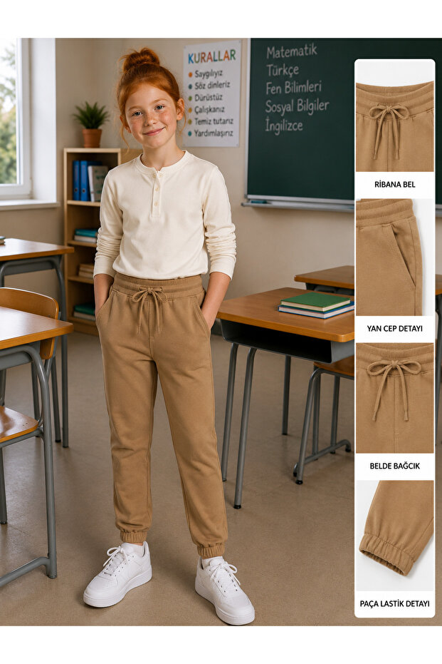 Combed Cotton Trousers with Elastic Cuffs for School and Everyday Use, Boys and Girls, Unisex