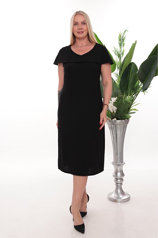 Black Collared Midi Dress - 1