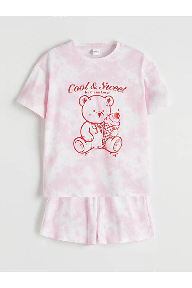 Esvab • Modern & Distinctive Zero Roba Collar Printed Girls' Shorts Pajama Set