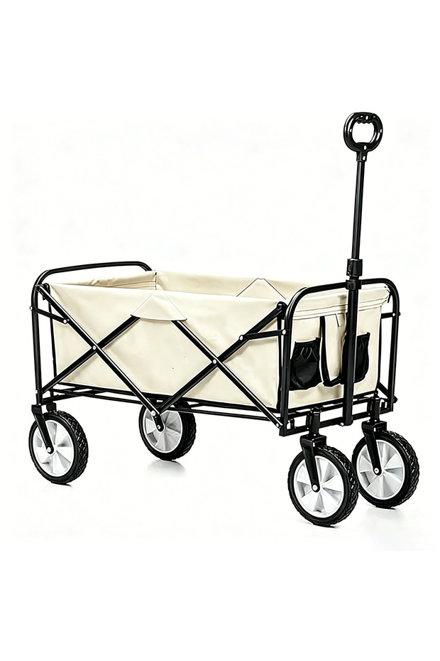 FFD Heavy Duty Folding Utility Wagon Cart, Adjustable Handle All-Terrain Wheel Collapsible Trolley, 80KG Load 600D Oxford Fabric Portable Wagon for Camping Beach Garden Shopping Outdoor Activities