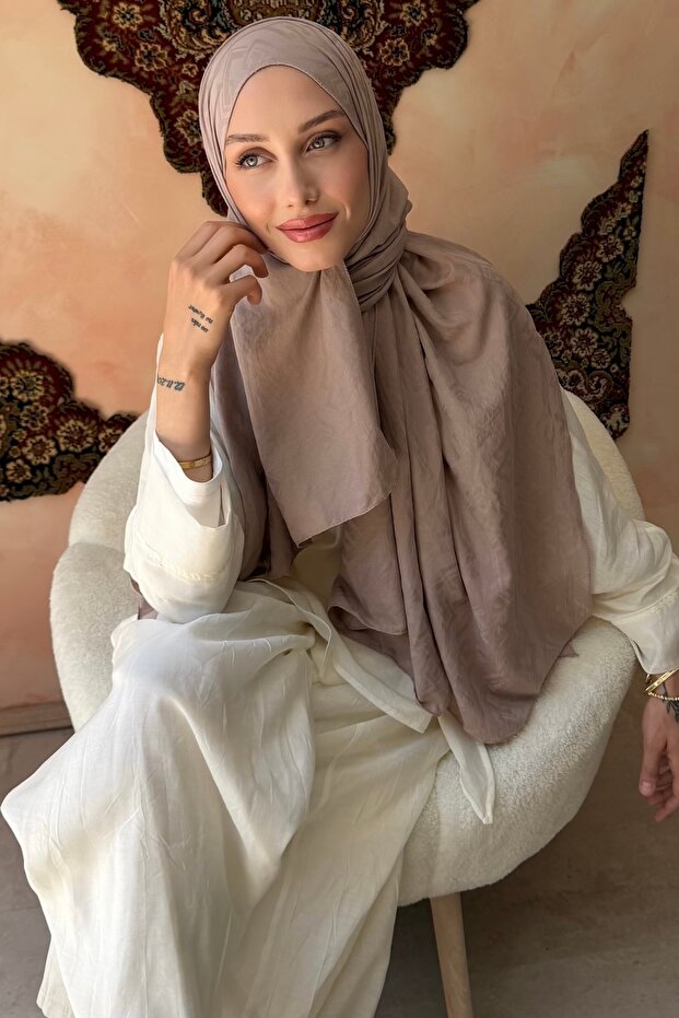 Dark Beige Patterned Cotton Shawl