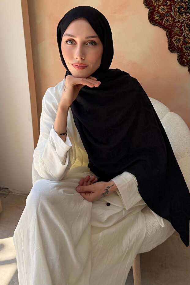 Black Patterned Cotton Shawl